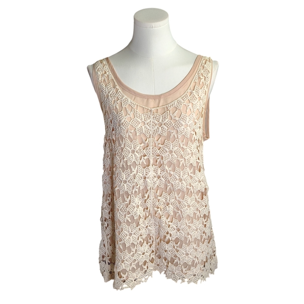 Vintage Y2k Cozy S&S Casual Cream Lace Overlay Tank Top Blouse Size Medium